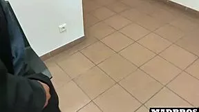 french goth slut cheats bending over in corridor toilet for bbc creampie