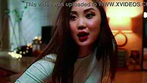 Flexible asian ballerina strips naked teasing tight pussy in gym workout!