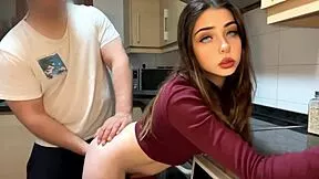 Fucking my tiny 18yo stepdaughter hard in kitchen doggystyle till orgasm then facial cumshot