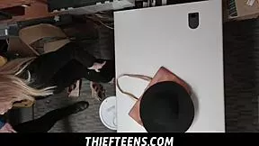 Blonde granny and teen babe caught stealing now bent over for lp officers hard punishment