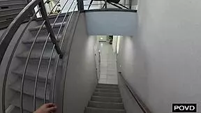 french maid drops to her knees then spreads wide to clean every inch of that cock