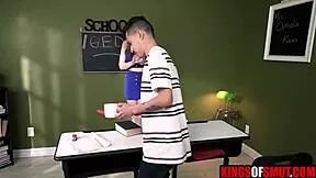 Teacher Stepmom Jerks and Fucks Step Son's Big Cock to Release Tension