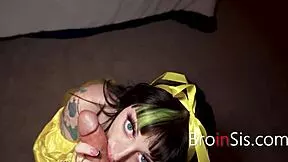 Halloween party turns barely legal stepsiblings into horny strangers for nasty pov fun