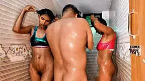 Brunette milf maid joins husband and wife for wet threesome with anal and blowjobs