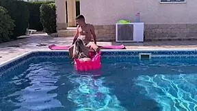 blonde milf neighbour bends over pool edge for juicy pussy pounding
