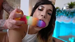 Skinny beauty Megan Love triple penetrated by eight cocks DPP? 