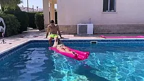 blonde milf neighbour bends over pool edge for juicy pussy pounding