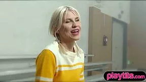 PETITE BLONDE MILF CHEERLEADER RIPS CLOTHES STRIPS BIG ASS