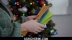 Three horny boys unwrap big titted stepmom santa gift riding cocks all christmas eve long