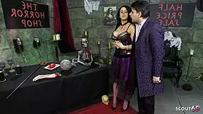 What if two huge-titted blondes in vampire cosplay suck and ride an old guy's monster cock in ffm threesome?