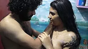 horny desi bhabhi LICKS AND SUCKS cock in steamy shower foreplay