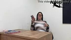 the hot teacher pulls out student photos and starts her solo tease session