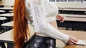 redhead escapes friendzone in leather lingerie with jerk off commands and bukkake fantasy