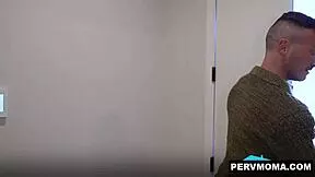 Stepson Austin receives oral attention from stepmom Shay while spotting stepsister Reagan Foxx nearby under the table