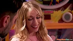 Petite Teen Deepthroats Stepdad Cock at Arcade Choking Gagging