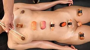 ohh im japanese sushi girl spreading shaved asian pussy for food fetish