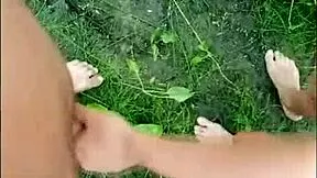 imagine nata sweet's risky public forest fuck, bent over for creampie orgasm.