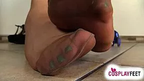 teacher puts pantyhose feet on desk teasing toes pov