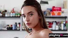 busty ukrainian gloria sol you stripping lingerie teasing shaved pussy on table?