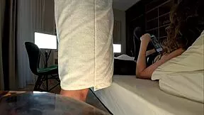 Does This Horny Skinny Teen in Black Stockings and Leather Skirt Tease Cock to Edge Without Cumming?