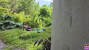 Did farm stranger spot my yoga pose then pound tight latina pussy outdoors?