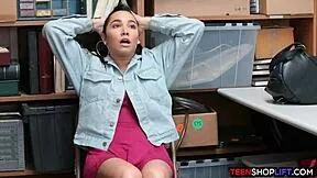 Lingerie thief stripper caught stealing gets clothes ripped and ass fucked by security