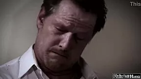 guy tied up watching redhead pornstar cuckold him deepthroat style