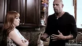 guy tied up watching redhead pornstar cuckold him deepthroat style