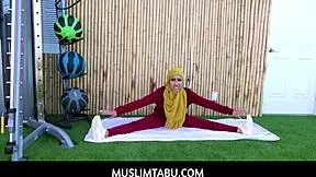 Arab Wife Kira Perez Cheats with Trainer Cock Hijab On