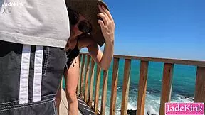 Isabela flashes tits at lookout then blows and fucks cock outdoors!