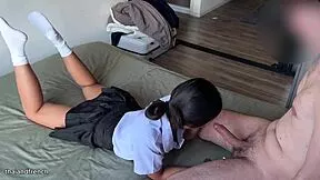 Beautiful 18yo Thai Student Sucks Big White Cock After School