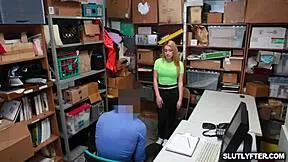 blonde babe alexa raye kneels for hardcore blowjob ending in jizz shower at shop