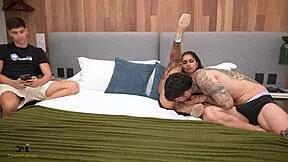a voyeur husband strokes while stranger pounds his wife's juicy pussy missionary style.