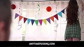 Step sisters enjoy freeuse threesome with stepdad on birthday