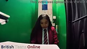 oh man student in uniform slurps dick at gloryhole till cum floods her mouth
