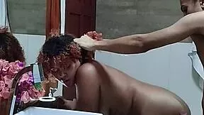 Passionate Couple's Bathroom Fuck Ends With Creamy Mouthful Cumshot