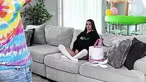 Busty brunette summer renee teases with wet pussy ride and sloppy handjob bts