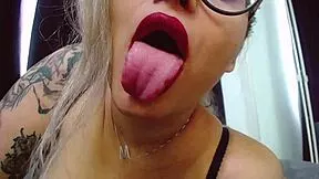 Young Blonde with Big Tits Red Lipstick and Huge Ass in Sexy Black Lingerie