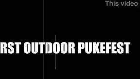 Kyra unleashes outdoor pukefest with piss squirt vomit anal madness