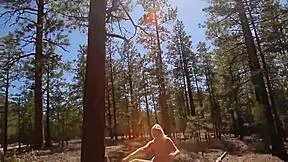 Blondie Teen 18+ Strips Naked for Sexy Forest Workout Thrill