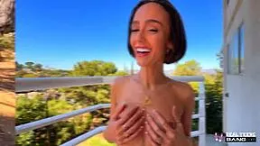 TIGHT TEEN CHRISTINA SAGE FLASHES TITS PUSSY THEN GETS POUNDED HARD OUTDOORS ON COUCH!