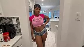 Petite ebony babysitter licks big tits ass to make you cum hard