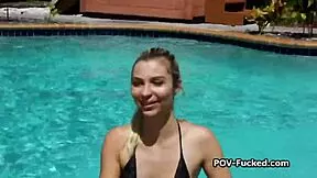 Wet Bikini Teen Sucks Cock Poolside in Heels