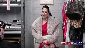 Horny petite latina stripper in fishnets and thong caught stealing in prison reality scene