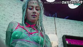 heavily tattooed goth rides anal toys in lingerie