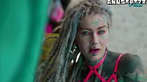 heavily tattooed goth rides anal toys in lingerie