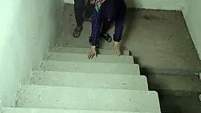 Stepbrother gets intimate with big stepsister up the stairs