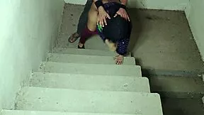 Stepbrother gets intimate with big stepsister up the stairs