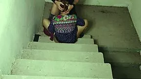 Stepbrother gets intimate with big stepsister up the stairs