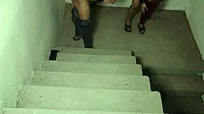Stepbrother gets intimate with big stepsister up the stairs